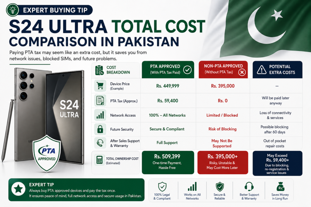 PTA approved vs non PTA S24 Ultra cost comparison