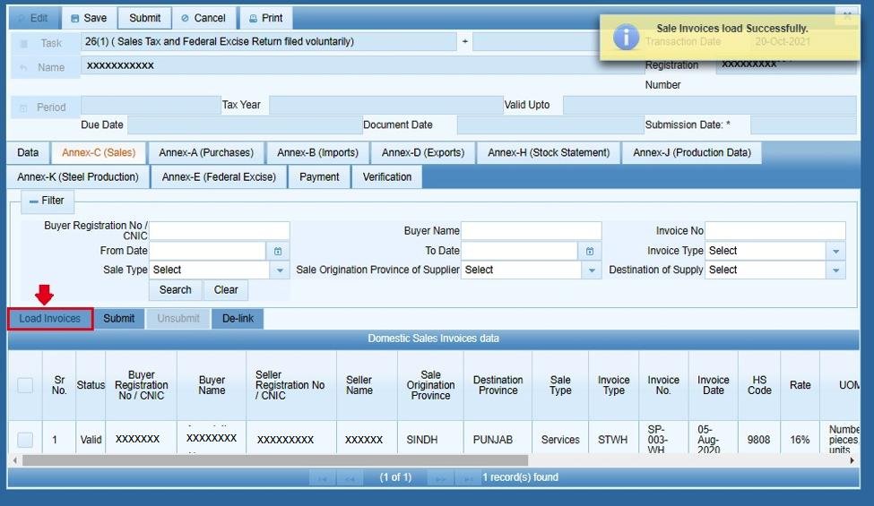 Sales Tax Annexures Explained: Annex-A to Annex-P in IRIS 1 Annex-C Load Invoices screen in IRIS