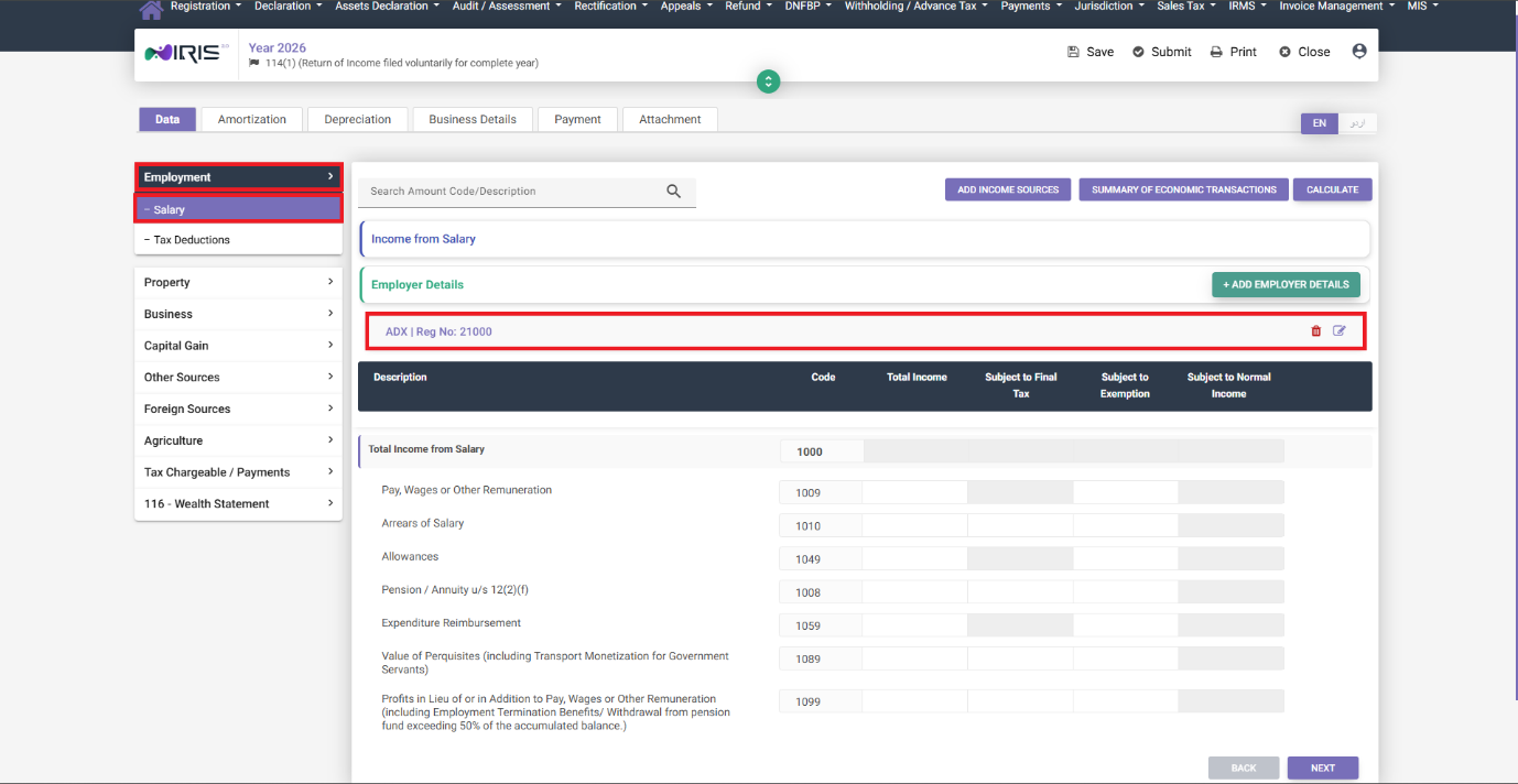 Employer added and listed in IRIS Salary section