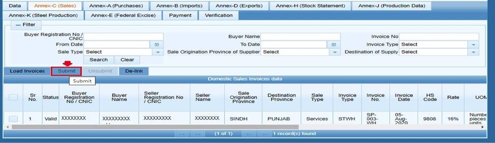 Sales Tax Annexures Explained: Annex-A to Annex-P in IRIS 3 Submit button tooltip on Annex-C grid