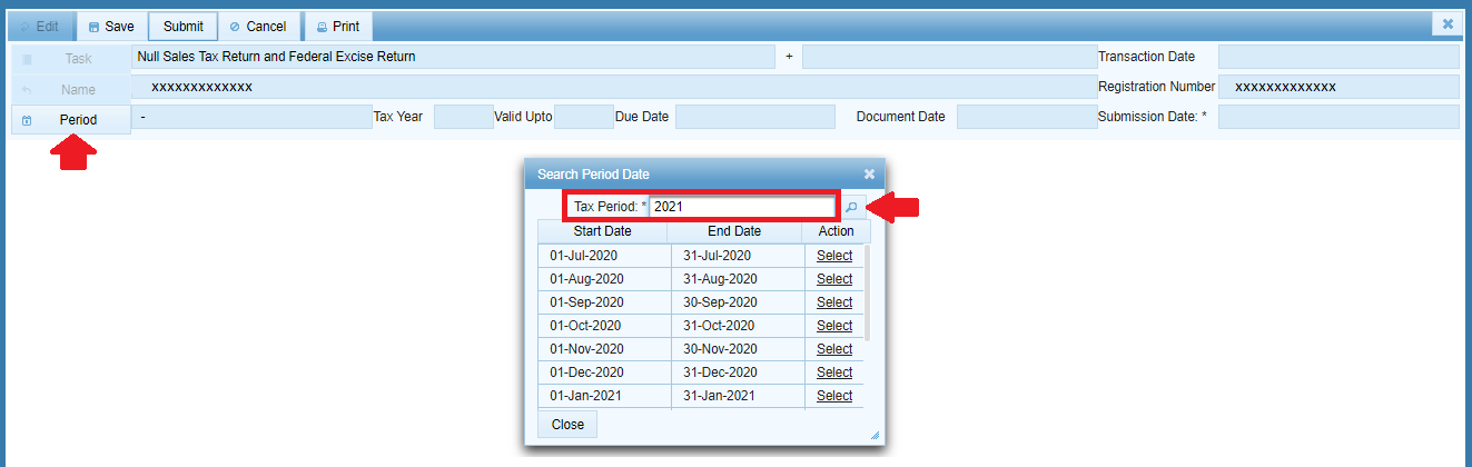 How to File a Null Sales Tax Return in Pakistan (IRIS Guide) 3 Tax period search window in IRIS