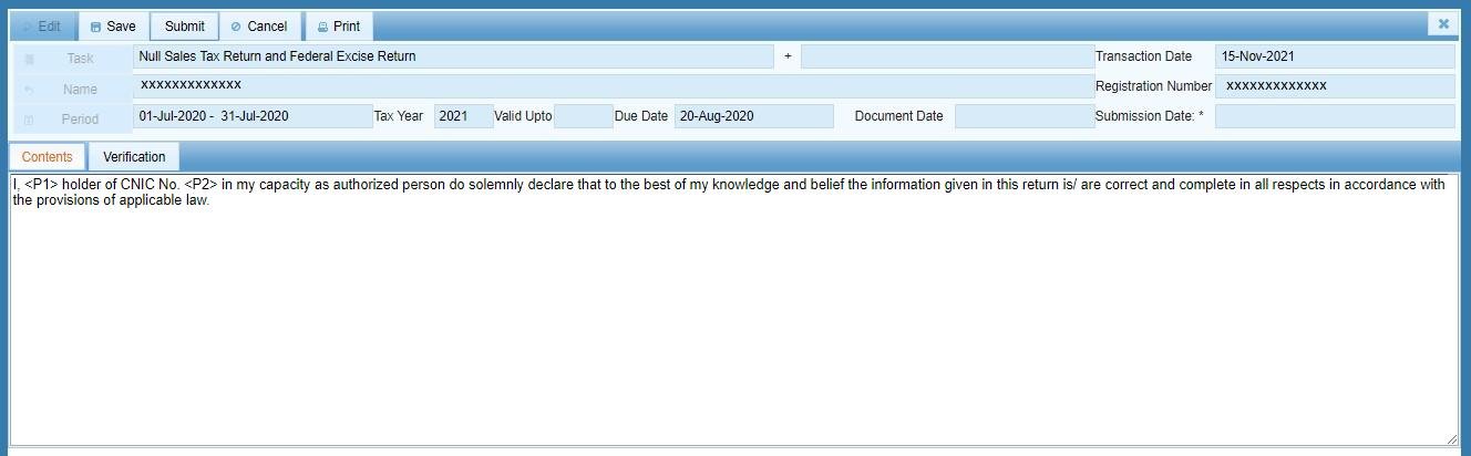 How to File a Null Sales Tax Return in Pakistan (IRIS Guide) 4 Contents tab of the Null Sales Tax Return task