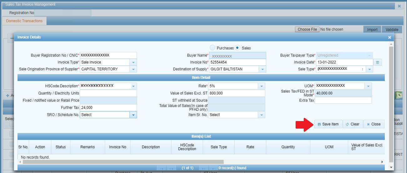 Filled-out sales invoice example in IRIS