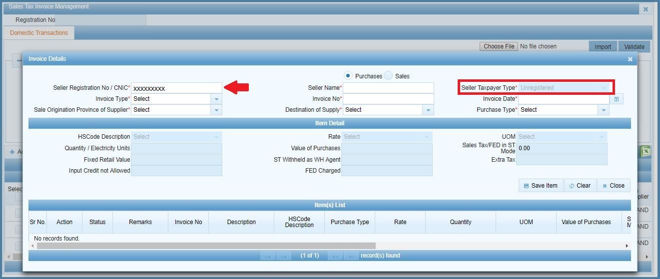 Seller registration number and CNIC fields in IRIS