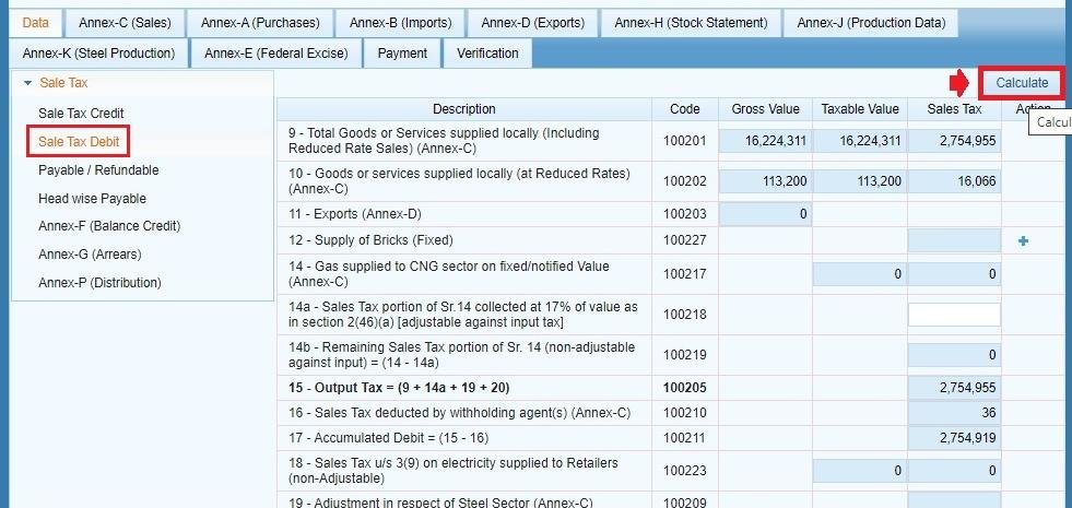 Sales Tax Debit tab in IRIS Sales Tax Return