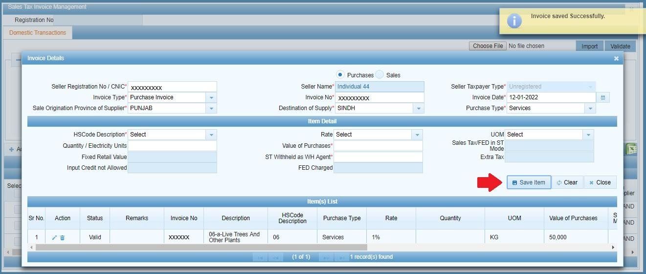 Invoice saved successfully confirmation in IRIS