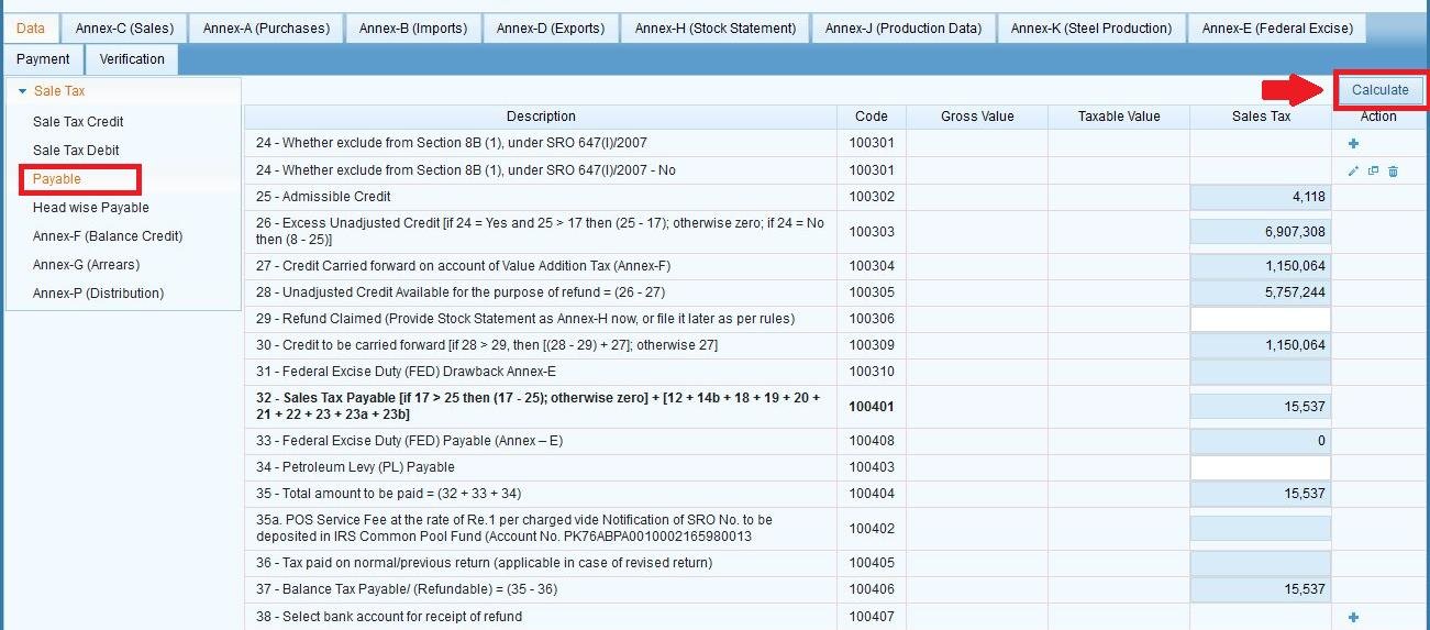 Payable tab in IRIS Sales Tax Return