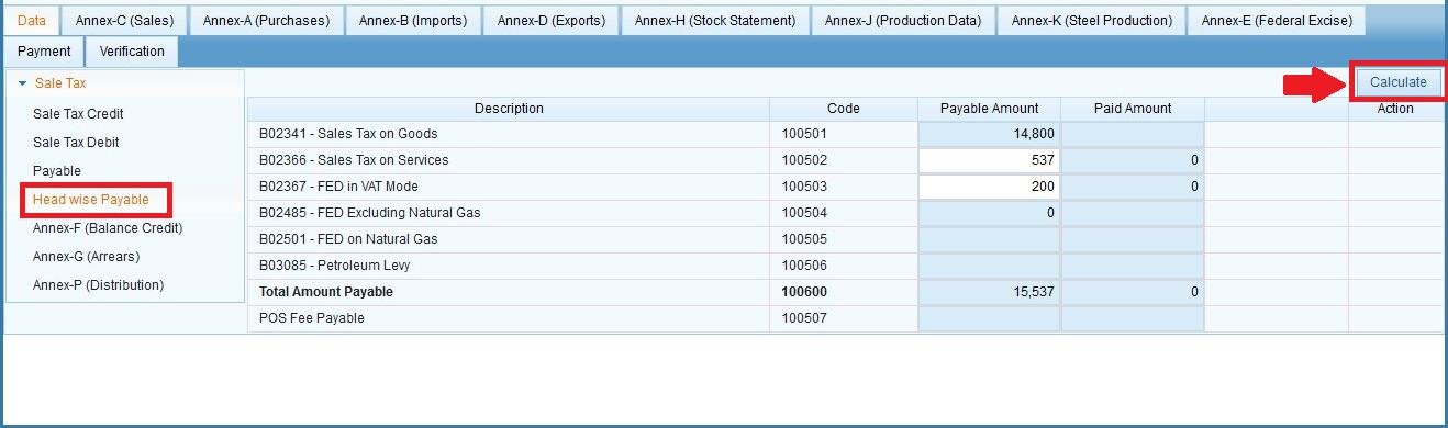 Head-wise Payable in IRIS Sales Tax Return Data tab