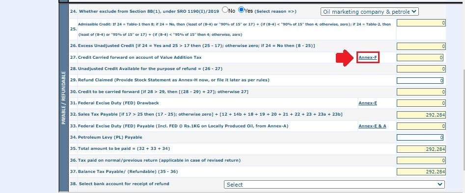 Annex-F carry forward summary in IRIS