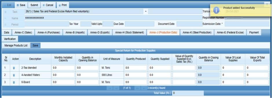 Sales Tax Annexures Explained: Annex-A to Annex-P in IRIS 11 Production data grid for selected products