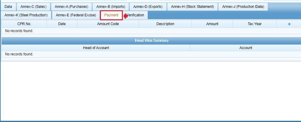 Payment tab in IRIS Sales Tax Return