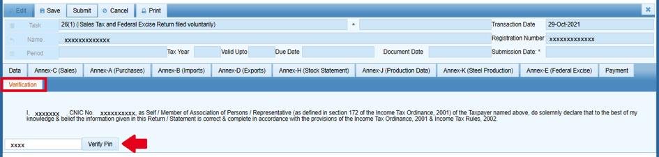 Verification tab in IRIS Sales Tax Return