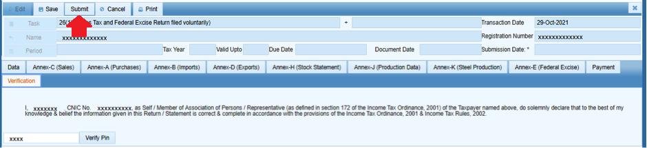 Submit button in IRIS Sales Tax Return