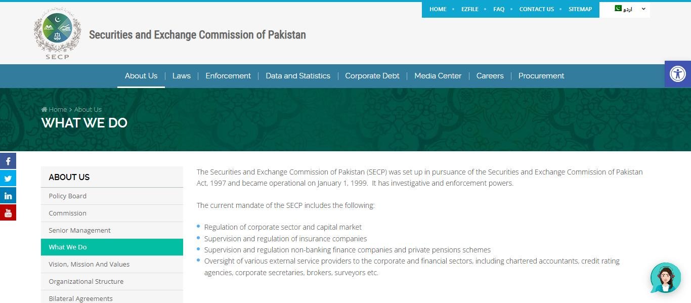 SECP official website - What We Do page outlining regulatory mandate