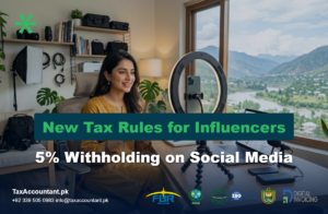 Pakistani social media influencer filming content, subject to new FBR tax rules