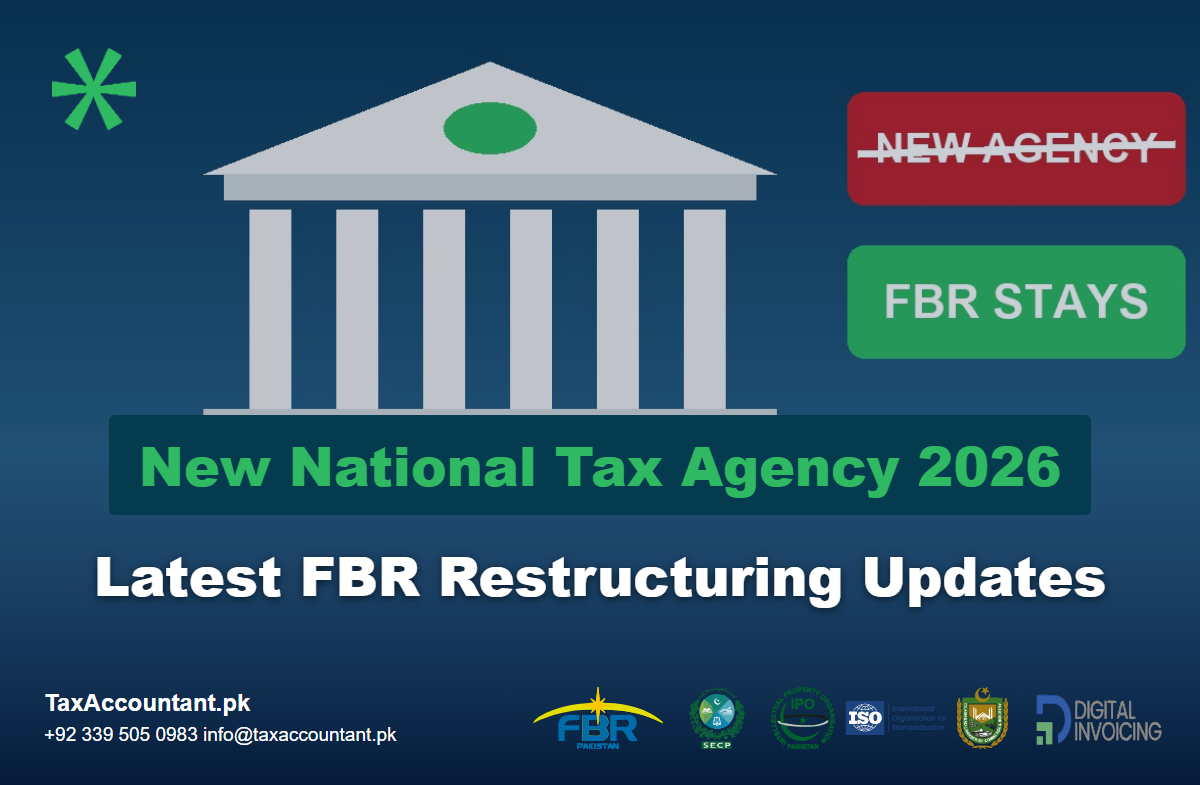 Government building with a crossed-out New Agency tag and an FBR Stays tag showing the new national tax agency plan was dropped