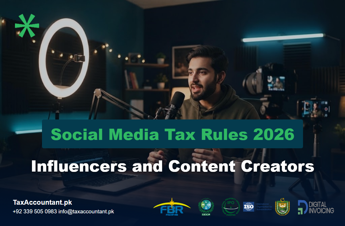 Content creator filming a video in a home studio with ring light and camera for FBR social media tax rules 2026