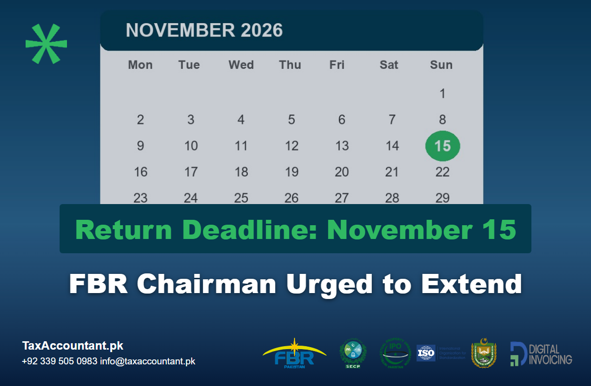 Calendar showing November 15 as the proposed income tax return deadline extension requested from the FBR Chairman