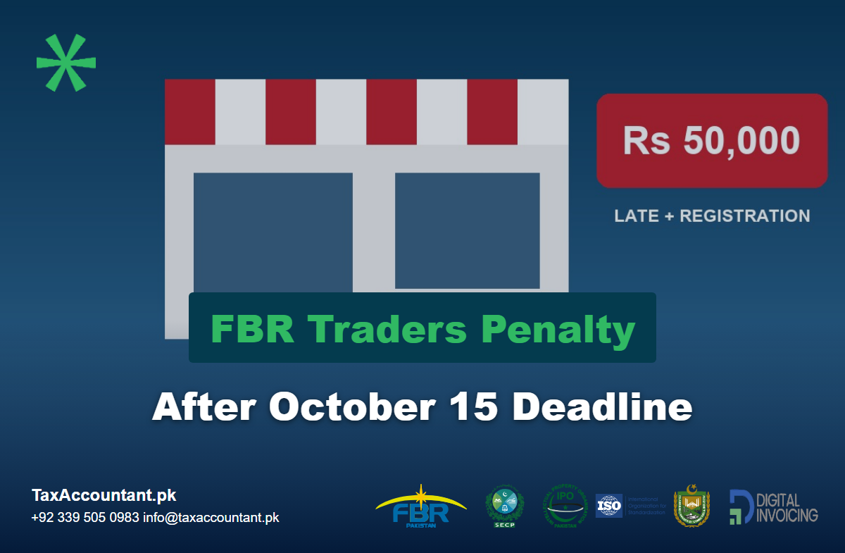 Shop front with a Rs 50,000 tag showing the FBR traders penalty after the October 15 deadline